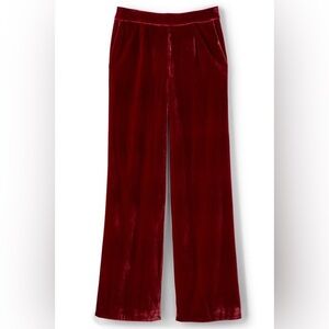 Soft Surroundings Burgundy Red Velvet Wide Leg Flat Front Pants Size Petite Med